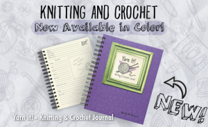Knitting and Crochet Journal now in color purple/eggplant new product slideshow slide